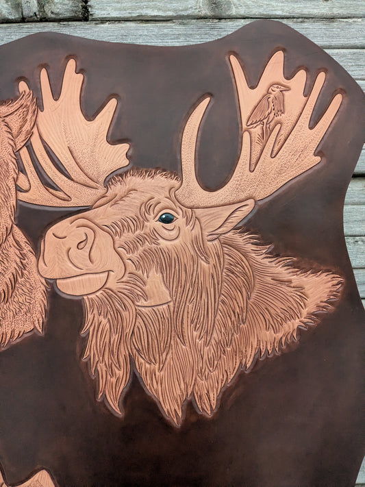 "Shadows in the Tetons" Craved Leather Art