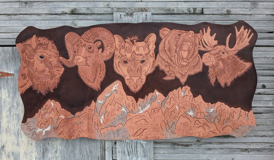 "Shadows in the Tetons" Craved Leather Art