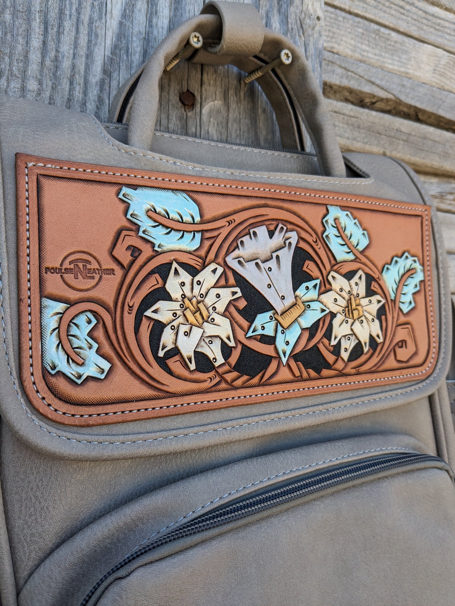 Tooled leather diaper bag Clearance